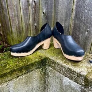 Free People Black Leather Wood Clogs 38